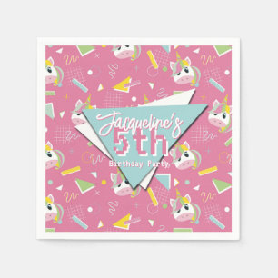 Girls Retro Pink Unicorn Birthday Napkin