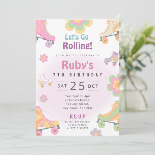 Girls Retro Roller Skate Birthday Party Invite