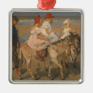 Girls Riding Donkeys on the Beach Metal Tree Decoration