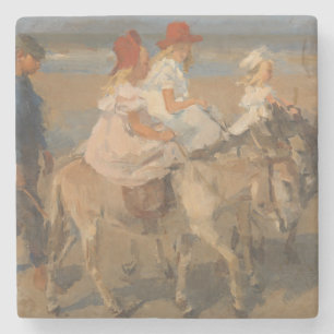 Girls Riding Donkeys on the Beach Stone Coaster