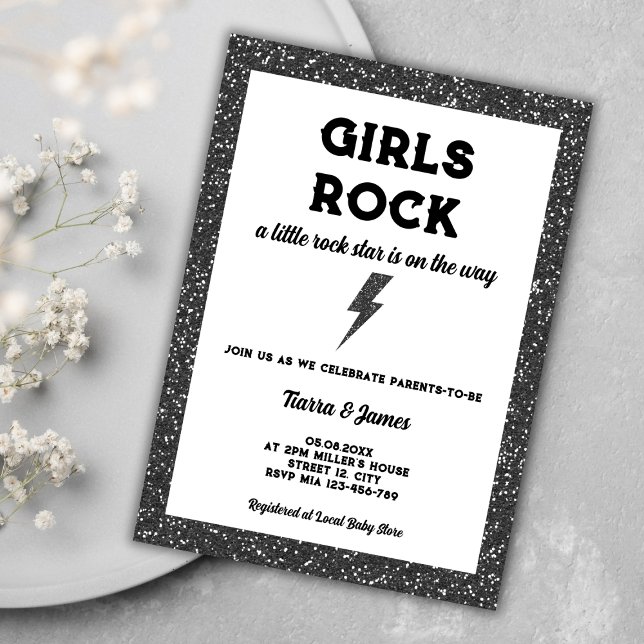 Girls Rock Black Rock And Roll Girl Baby Shower Invitation (girls rock little rock star rock and roll girl baby shower invitation)