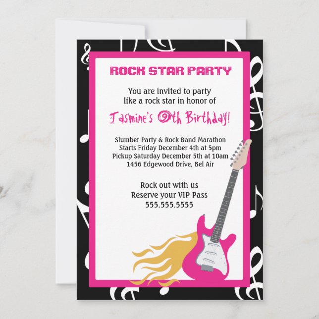 GIRLS ROCKER GUITAR HERO Birthday Party Invitation (Front)