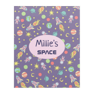 Girl's Rocket Ship Space Pattern and Name Kids Acrylic Print