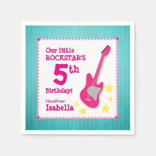 Girl's Rockstar Birthday with Pink Guitar Napkin