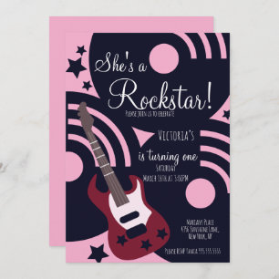 Girls Rockstar Guitar Star Rock Birthday Party Invitation