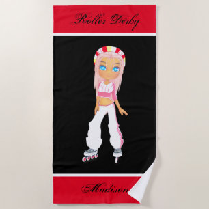 Girls Roller Derby Personalised Beach Towel