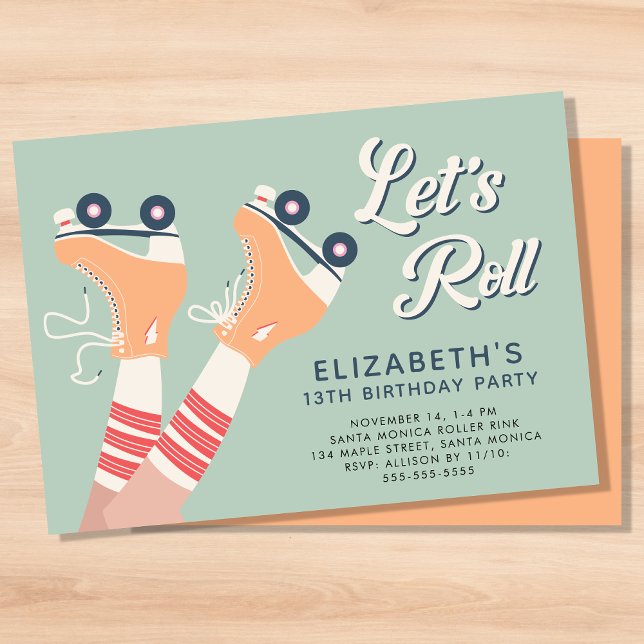 Girls Roller Skating Birthday Party Invitation (A roller skating birthday party invitation with a retro vibe)