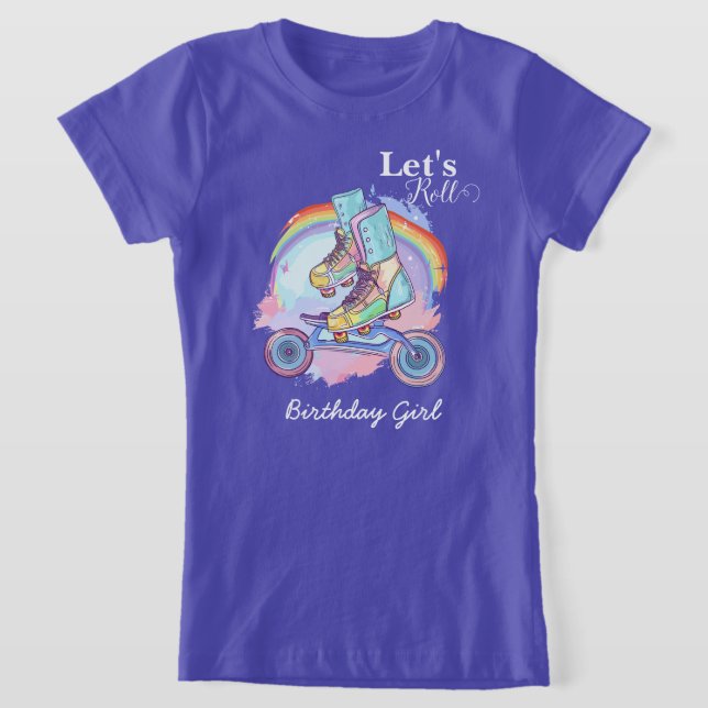 Girls Roller Skating purple Birthday  T-Shirt (Laydown)