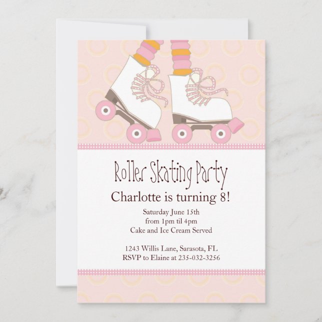 Girls Roller Skating Themed Party Invitations (Front)