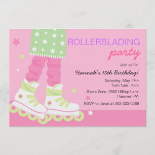 Girls Rollerblading Birthday Party Invitations