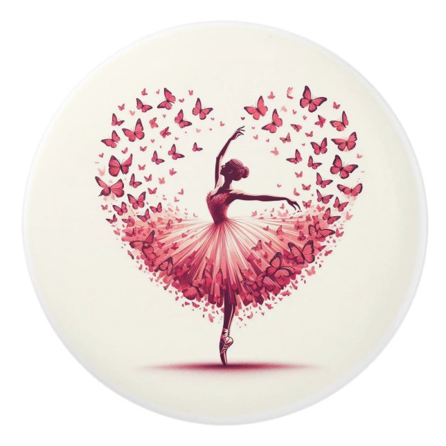 Girls Room Ballet Ballerina Pink and White Ceramic Knob (Front)