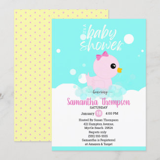 Girls Rubber Ducky Baby Shower Invitations