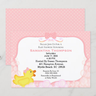 Girls Rubber Ducky Baby Shower Invitations