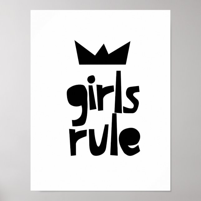 Girls Rule , Black and White Art, Girls Room Decor (Front)