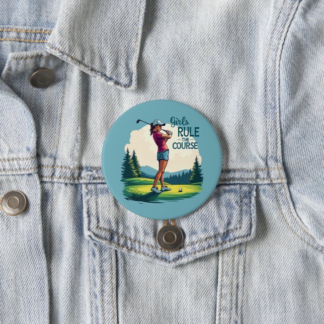 Girls Rule the Course Retro Golf Illustration 7.5 Cm Round Badge (In Situ)