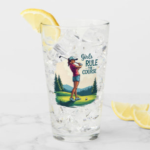 Girls Rule the Course Retro Golf Illustration Glass