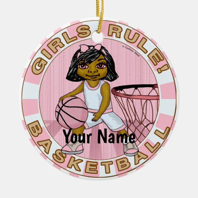 Girls Rules Basketball  Ceramic Tree Decoration (Front)