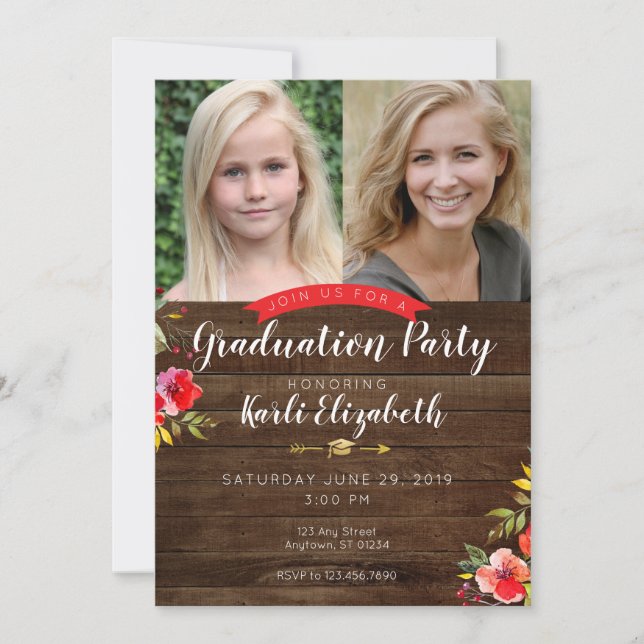 Girls Rustic Floral Graduation Party Invitation (Front)