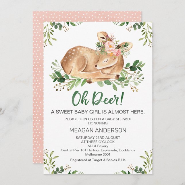 Girls Rustic Oh Deer Baby Shower Invitation (Front/Back)