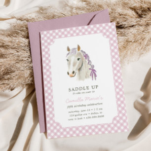Girls Saddle Up Preppy Pony Horse Pink Birthday Invitation