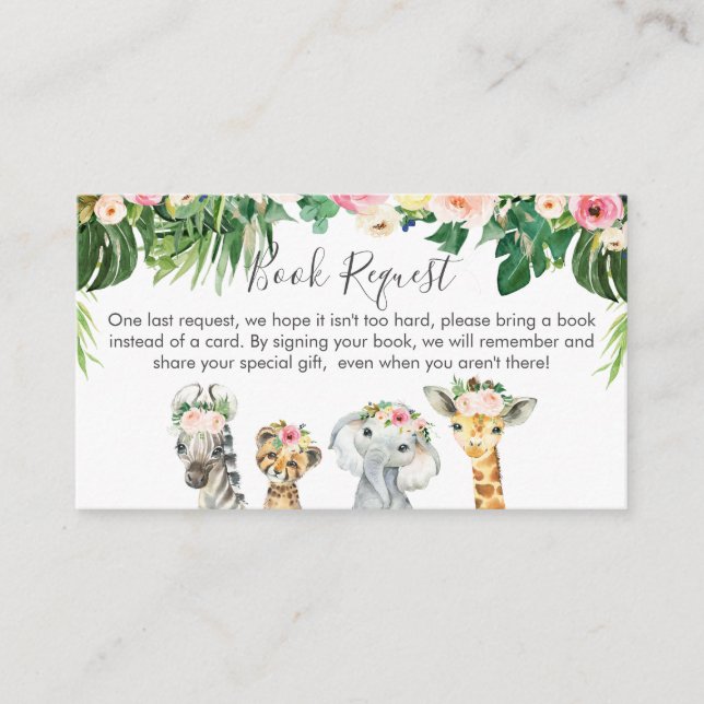 Girls Safari Animals  Book request Card Insert (Front)