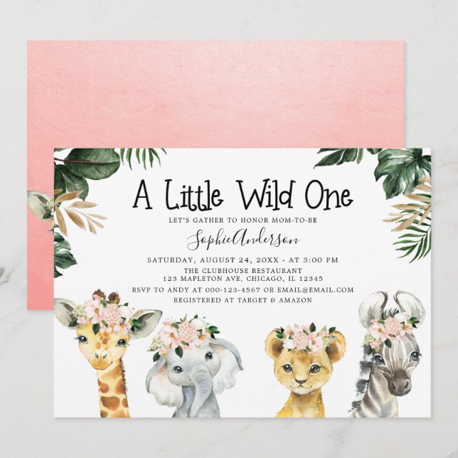 Girls Safari Jungle Animals Baby Shower Invitation (Front/Back)