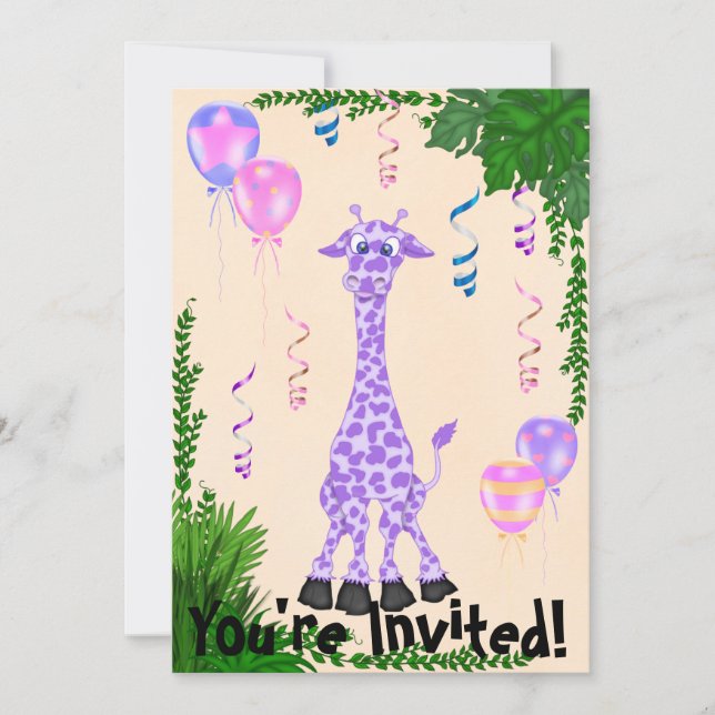 Girls Safari Purple Giraffe Birthday Invitation (Front)