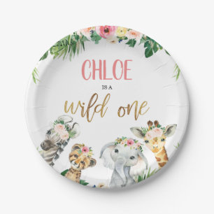 Girls Safari Wild One Birthday Party Paper Plate