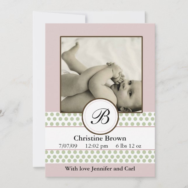 Girls Sage Dots Birth Announcement (Front)