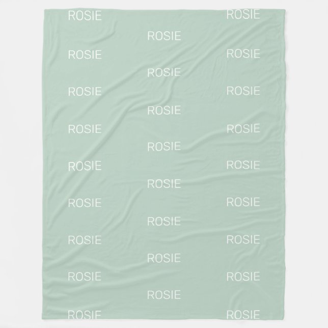 Girls Sage Green Personalised Script Name Fleece Blanket (Front)