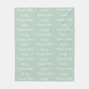 Girls Sage Green Personalized Script Name Fleece Blanket
