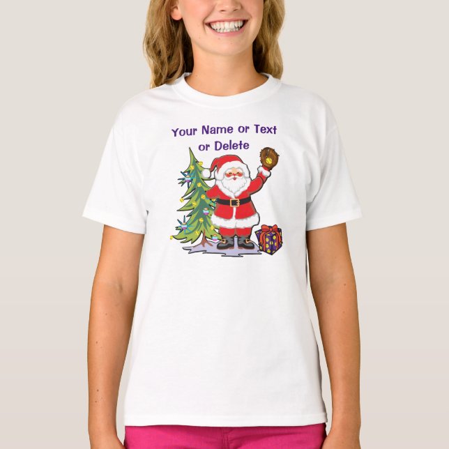 Girls Santa Christmas Softball Shirts PERSONALIZED (Front)