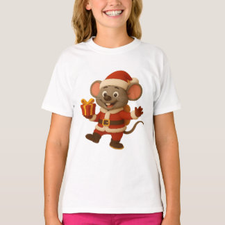 Girls’ Santa Mouse T-Shirt | Cute Christmas Gift C