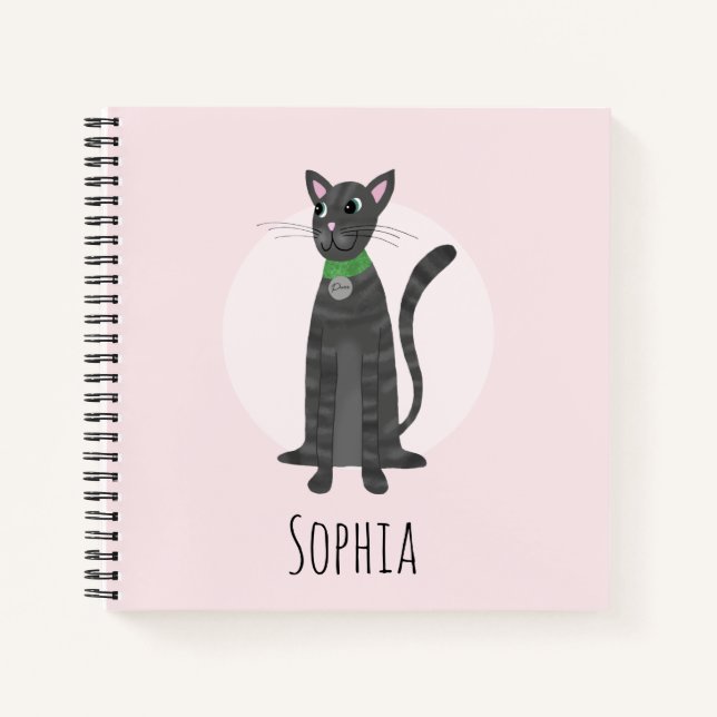 Girls School Cute Ginger Tabby Cat Cartoon Kids Notebook (Front)