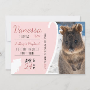 Girls Second Birthday Blue Quokka Australia Photo Invitation