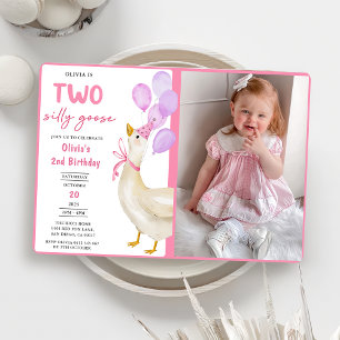 Girls Silly Goose 2nd Birthday Party Photo  Invitation