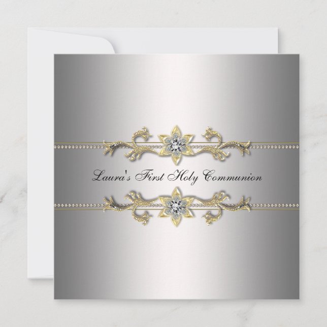 Girls Silver First Holy Communion Invitation (Front)
