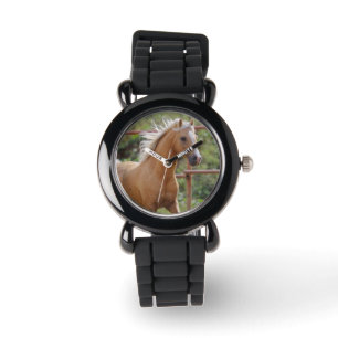 Girls Silver Glitter Watch with Horse Photo