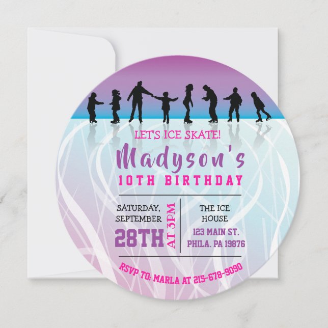 Girls Skate ICE SKATING birthday Party Invitation (Front)