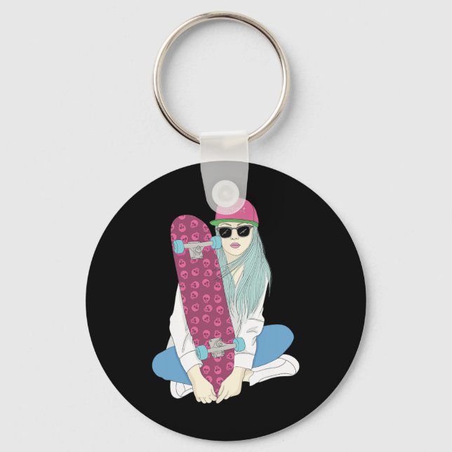 Girls Skate Skateboard Skateboarding Do A Kickflip Key Ring (Front)