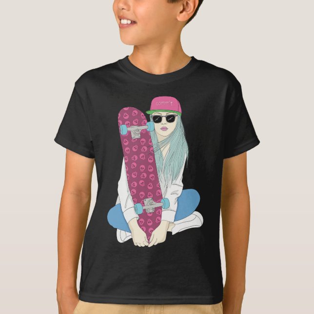 Girls Skate Skateboard Skateboarding Do A Kickflip T-Shirt (Front)