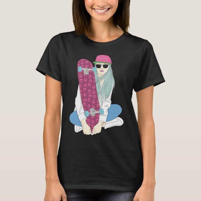 Girls Skate Skateboard Skateboarding Do A Kickflip T-Shirt (Front)