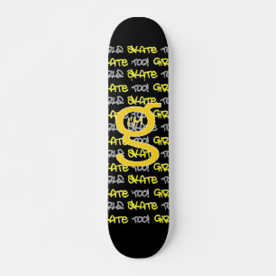 Girls Skate Too! - Black Skateboard -(gold & grey)