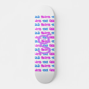 Girls Skate Too! - White Skateboard -(pink & blue)