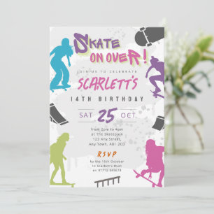 Girl's Skateboard Party Birthday Invite Skate Park