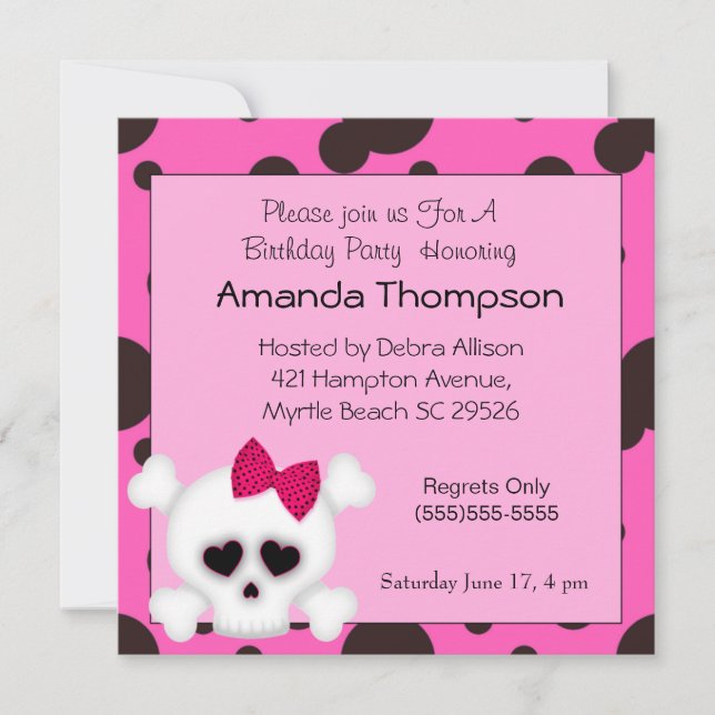 Girls Skull Birthday Invitations (Front)