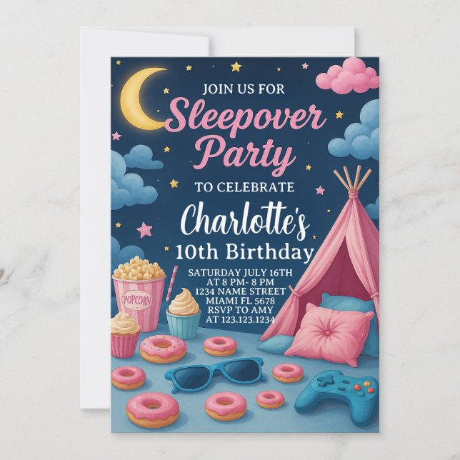 Girls Sleepover Birthday Party Invitation (Front)