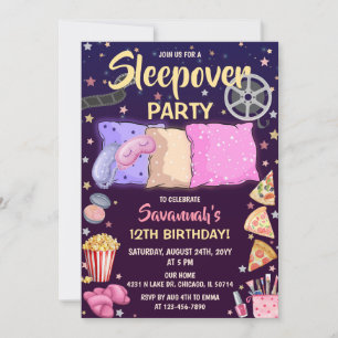 Girls Sleepover Birthday Party Invitation