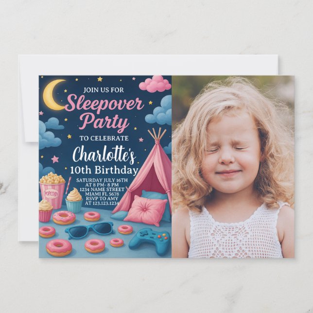 Girls Sleepover Birthday Party Invitation (Front)