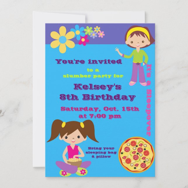 Girls Sleepover Pajama Slumber Party Invitation (Front)